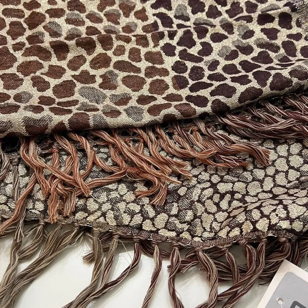 Chico's Womens Wool Blend Fringe Leopard-Print Shawl Scarf Brown 29